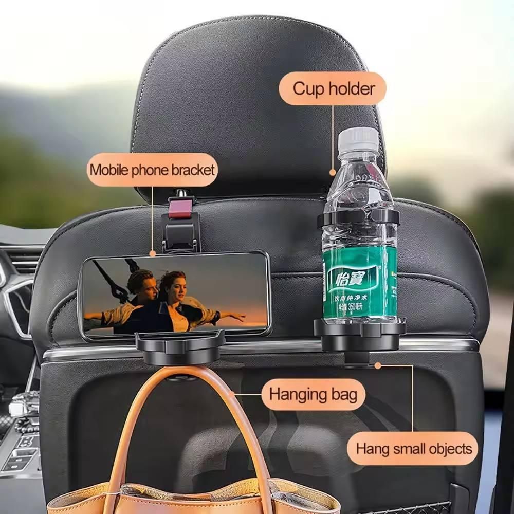 Car Multifunctional Hook – 3-in-1 Organizer (Water Bottle Holder + Phone Stand + Bag Hook)