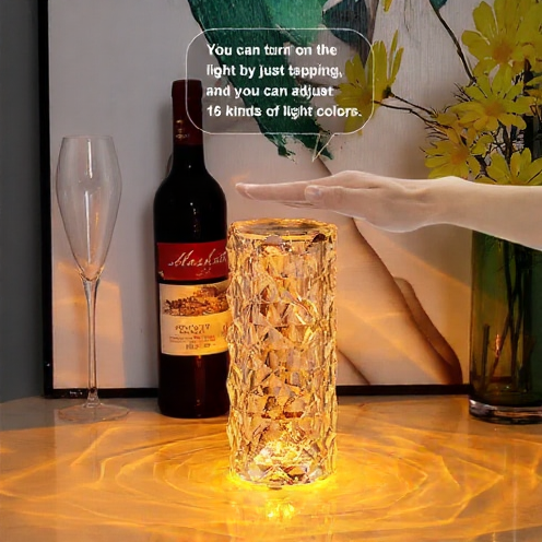 Rose Diamond Crystal Touch Lamp – Modern LED Decorative Light