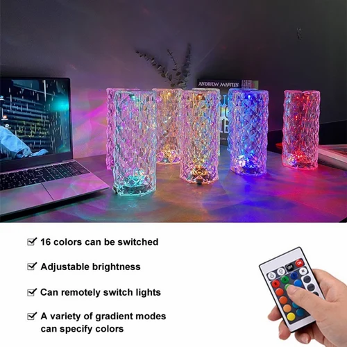 Rose Diamond Crystal Touch Lamp – Modern LED Decorative Light
