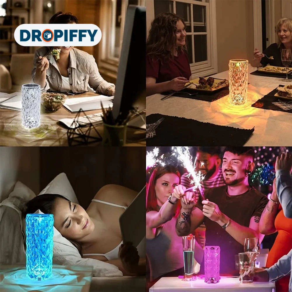 Rose Diamond Crystal Touch Lamp – Modern LED Decorative Light